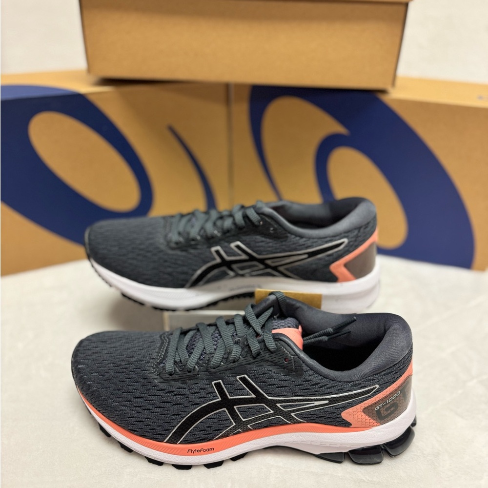 ASICS Charcoal and Coral Athletic Sneakers